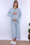Cotton Pajama Maternity Nightgown Set – Maternity Nightgown with Breastfeeding Feature - Blue - 2