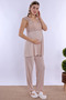Cotton Comfortable Cut Maternity Pajama Set with Breastfeeding Feature Effortt - Beige - 2