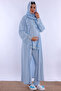 Effortt - Comfortable Cut Long Robe Maternity Pajama Set with Hijab - Blue - 5