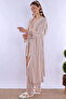 Long Robe Maternity Pajama Set with Breastfeeding Feature Effortt - Beige - 3