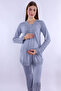 Cotton Maternity and Postpartum Pajama Set with Breastfeeding Features Carpediem |   Elastic Waistband - Blue - 8
