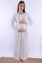 Cotton Comfortable Cut Maternity Nightgown with Breastfeeding Feature - Ecru - 5
