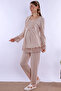 Breastfeeding-Friendly Cotton Maternity Pajama Set – Elastic Waist Effortt - Beige - 5