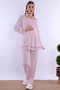 Breastfeeding-Friendly Cotton Maternity Pajama Set – Elastic Waist Effortt - Pink - 3