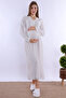 Cotton Maternity Nightgown with Breastfeeding Feature - Ecru