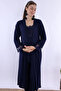 Long Robe Maternity Pajama Set with Breastfeeding Feature Effortt - Navy Blue - 6