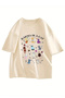 Mixed Print Beige Short Sleeve Oversize Unisex T-Shirt