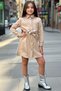 Girl's Double Pocket Detailed Belted Nubuck Cashmere Crew Neck Ribbed Dress - 2