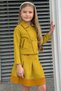 Girl's Striped Detailed Shirt Collar Jacket with Cuffed Waist and Pleated Suede Mustard Skirt Set - 4