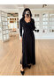 Black V-Neck Maxi Dress with Front Slit - 261009 - 2