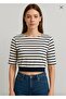 Striped Drawstring Short-Sleeved Crop Top - 2