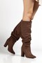 4807 Coffee-Colored Suede Pointed-Toe Gored Thick-Heeled Women's Casual Boots