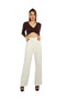 Women Textured High Waist Pants in White - 5