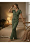 Women's Black Short Sleeve Pajama Set with Stitching Detail - 2