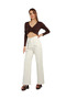 Women Textured High Waist Pants in White - 4