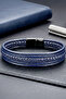 Men's Leather Bracelet Navy Blue Multi Leather Cord Bracelet with Magnetic Lock - 3