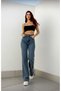 Women's Medium Snow Wash Blue Stretch Fabric Extra High Rise Palazzo Baggy Jean Pants - 3