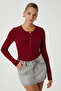 Women's Kelly Lux Touch Gold Button Detail Burgundy Blouse - 2