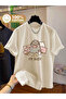 تيشيرت أبيض مطبوع بقصة واسعة للجنسين (نسائي/رجالي)
