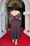 Crepe Fabric Stone Detailed Midi Dress - Brown - 5