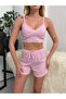 Women's Striped 3-Piece Pajama Set – Shirt, Bustier, Shorts Set - 6