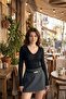 Women's V-Neck Transparent Long Sleeve Blouse - 5