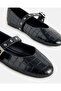 Women Black Textured Croc Ballerina - 3