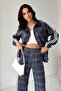 Women's Digital Printed Scuba Fabric Cardigan with White Stripe Detail on the Side - Bottom Set - 4