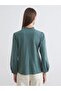 Green Tie-Neck Embroidered Gathered Blouse (S6) - 4