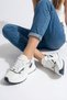 Halivine White Navy Blue Women's Lace-Up High Sole Sneaker Sports Shoes - 6