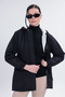 Women's Black Fur-Lined Hooded, Elastic Waist, Winter Coat - 5