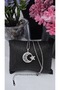 Moon Star Necklace with Zircon Stone, Silver Color, Sparkling Design, Non-Tarnish Steel Necklace Models - 45cm - 3