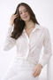Women's Cream Linen-Look Pink Oversized Shirt with Embroidery Detail - 3