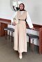 Button Detailed Sleeveless Hijab Dress Beige