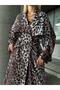Women's Leopard Patterned Belted Long Trench Coat - 4