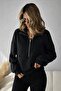Women's Half-Zip Mock Neck Special Design Fleece-Lined Black Sweatshirt - 4
