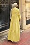 Front Half Button Detailed Muslin Fabric Hijab Dress Yellow - 4