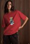 Women's Oversize T-Shirt Cozy Bear Printed Red – 100% Cotton Compact Single Jersey 24/1