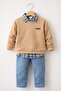 Baby Boy Shirt Sweatshirt and Denim Pants 3-Piece Set - 3