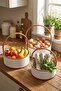®   3 Interlocking Plastic Rattan Baskets – White Color, Brown Handle, Multi-Purpose, Plain