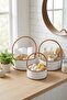 ®   3 Interlocking Plastic Rattan Baskets – White Color, Brown Handle, Multi-Purpose, Plain - 3