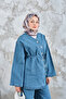 Women's Side Button Detail Waist Tie Jeans Set Blue - 2