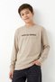 Boy's 9-14 Years Old Back Printed Thin Long Sleeve T-Shirt Beige
