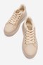 Lace-Up Troc Stitched Leather Women's Sports Shoes Beige Beige - 5
