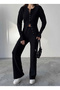 Women's Black Snap Detailed Cardigan and Trousers Two-Piece Knitwear Set (Size S/M) - 3