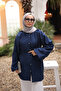 Navy Blue Balloon Sleeve Belted Shirt