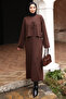 Brown Mercerized Knitwear Cardigan Dress Double Combination Set - 2
