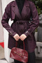 Plum Double-Breasted Collar Jacket with Pockets and Belt - 4