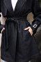 Navy Blue Double-Breasted Collared Jacket with Pockets and Belt - 4