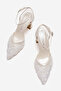 Women's Mirrored Beaded Mesh Open-Back Heeled Shoes Skin - 5